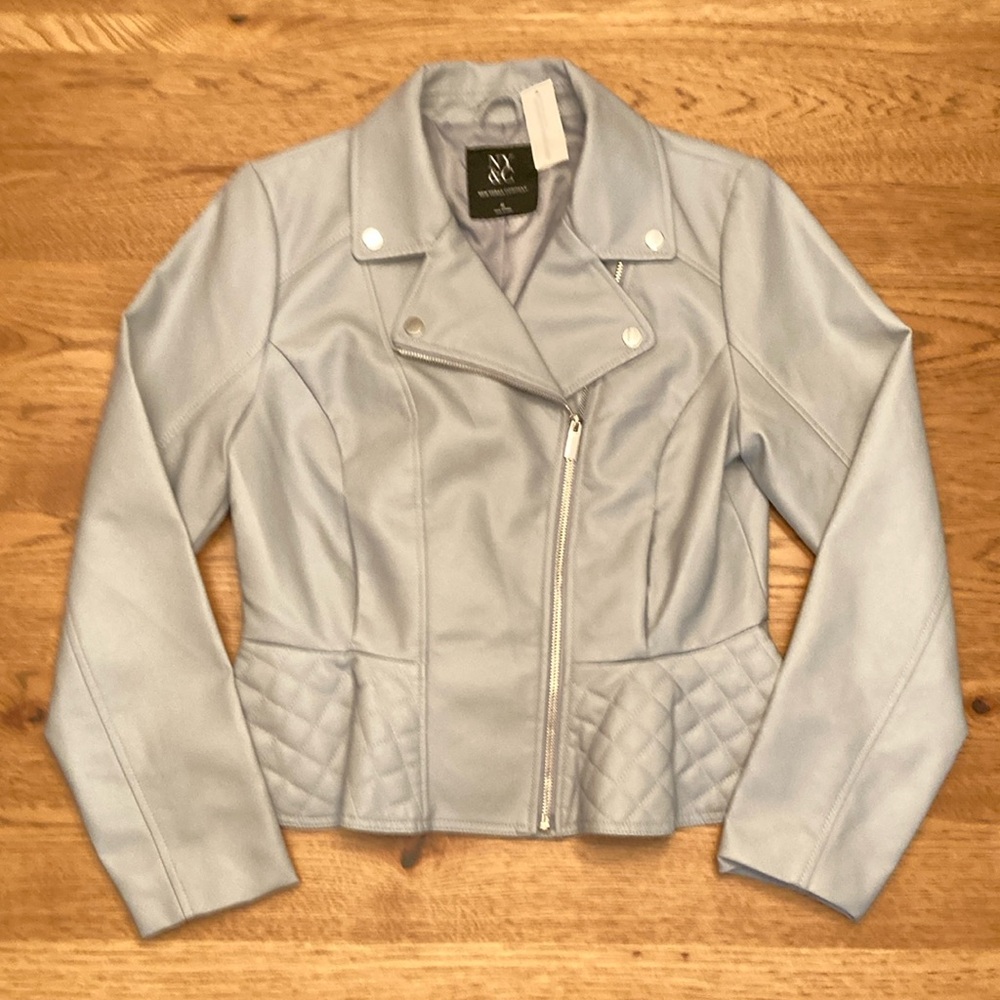 New York & Company Women's Light Blue Moto Jacket medium